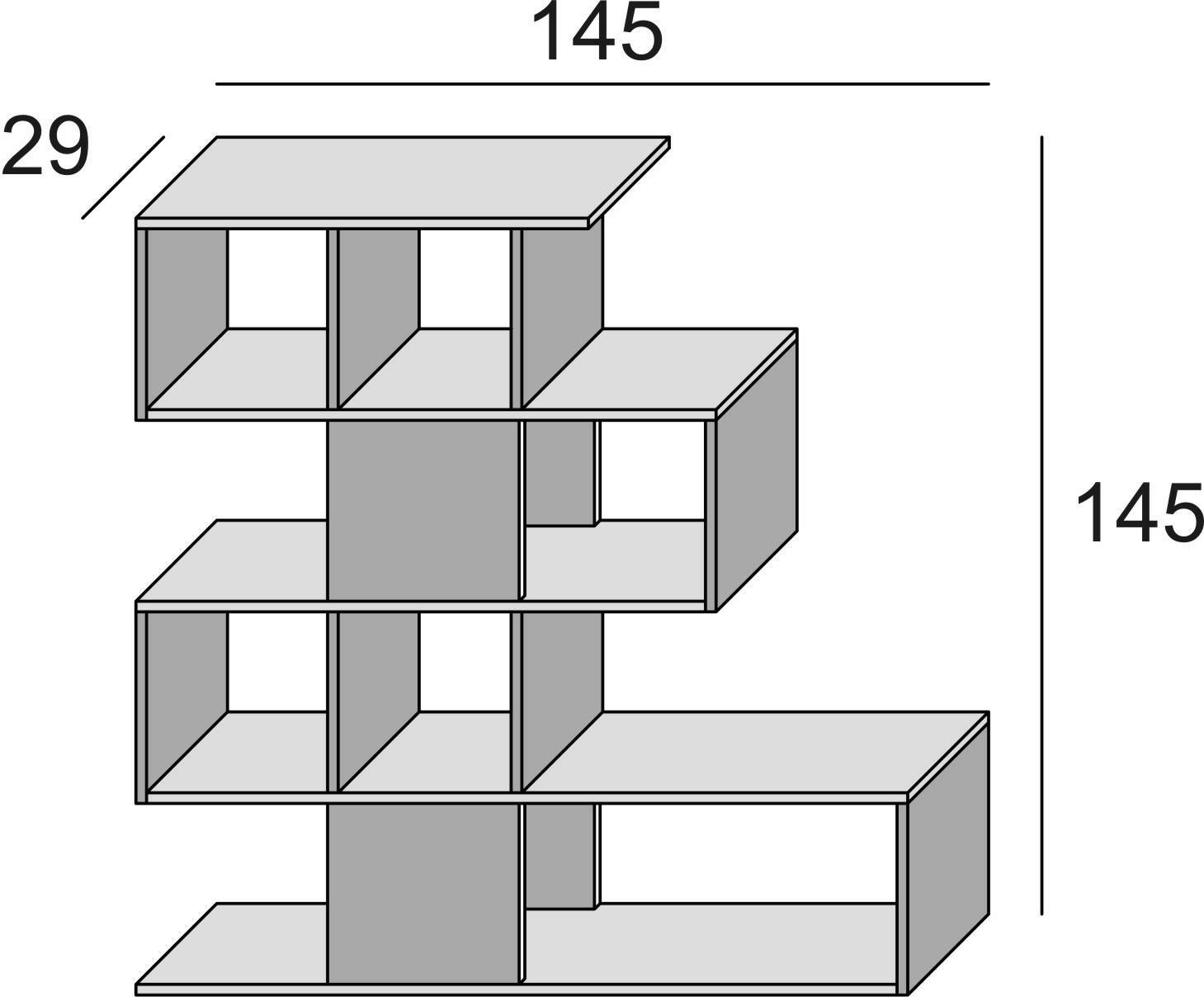 Libreria Hoya, Biblioteca bifacciali a 5 ripiani, Scaffale a zig zag per libri, Mobile da parete con ripiani, Made in Italy, Cm 145x29h145, Bianco e Rovere