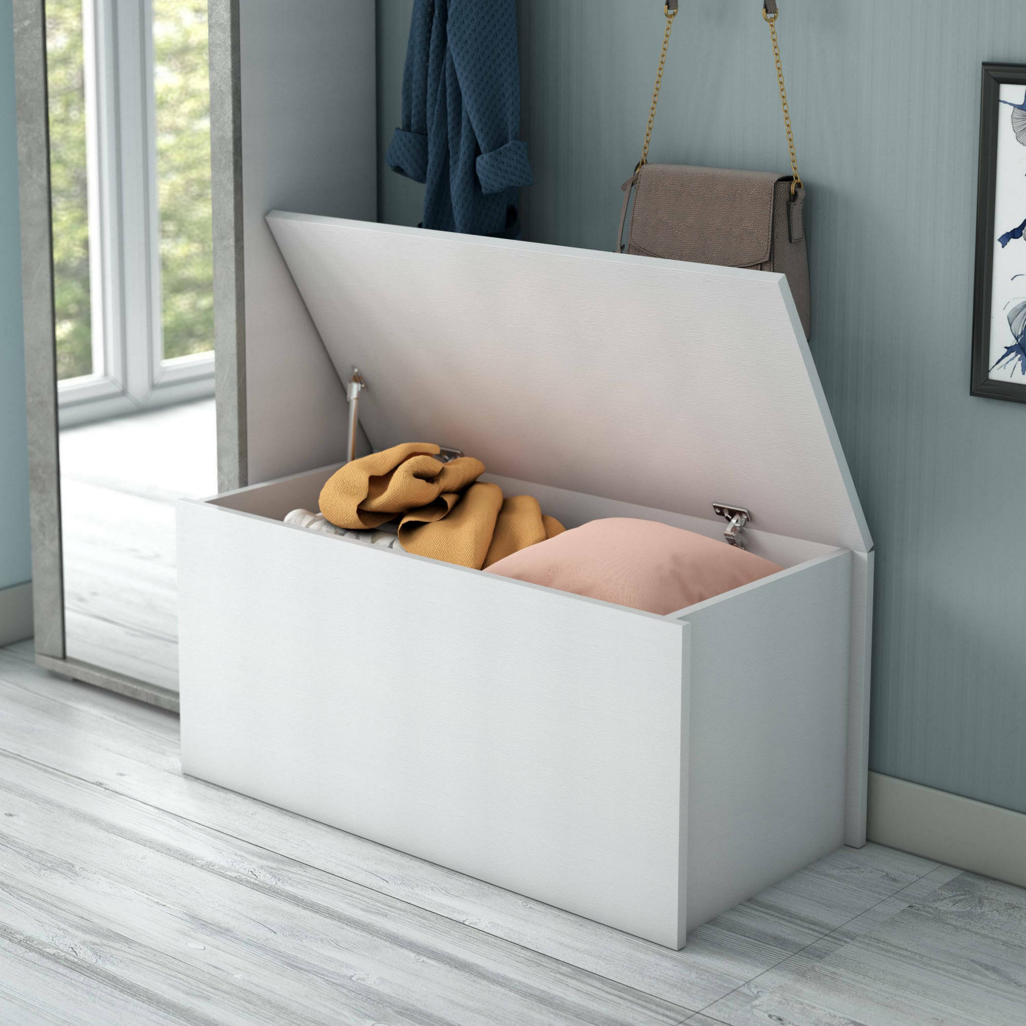 Baule Miltonia, Capiente box contenitore multiuso, Cassapanca moderna, Made in Italy, Cm 90x45h45, Bianco