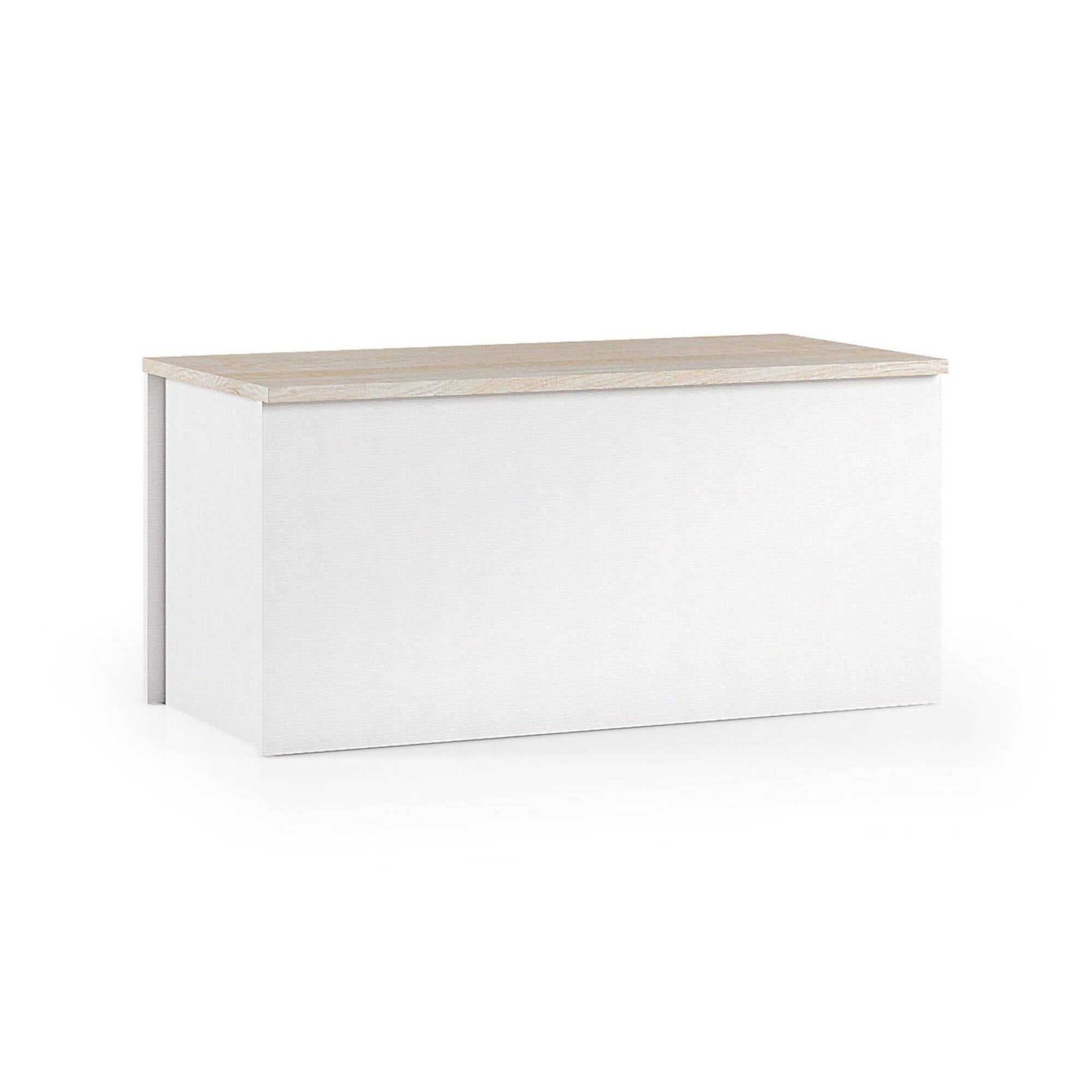 Baule Miltonia, Capiente box contenitore multiuso, Cassapanca moderna, Made in Italy, Cm 90x45h45, Bianco e Rovere