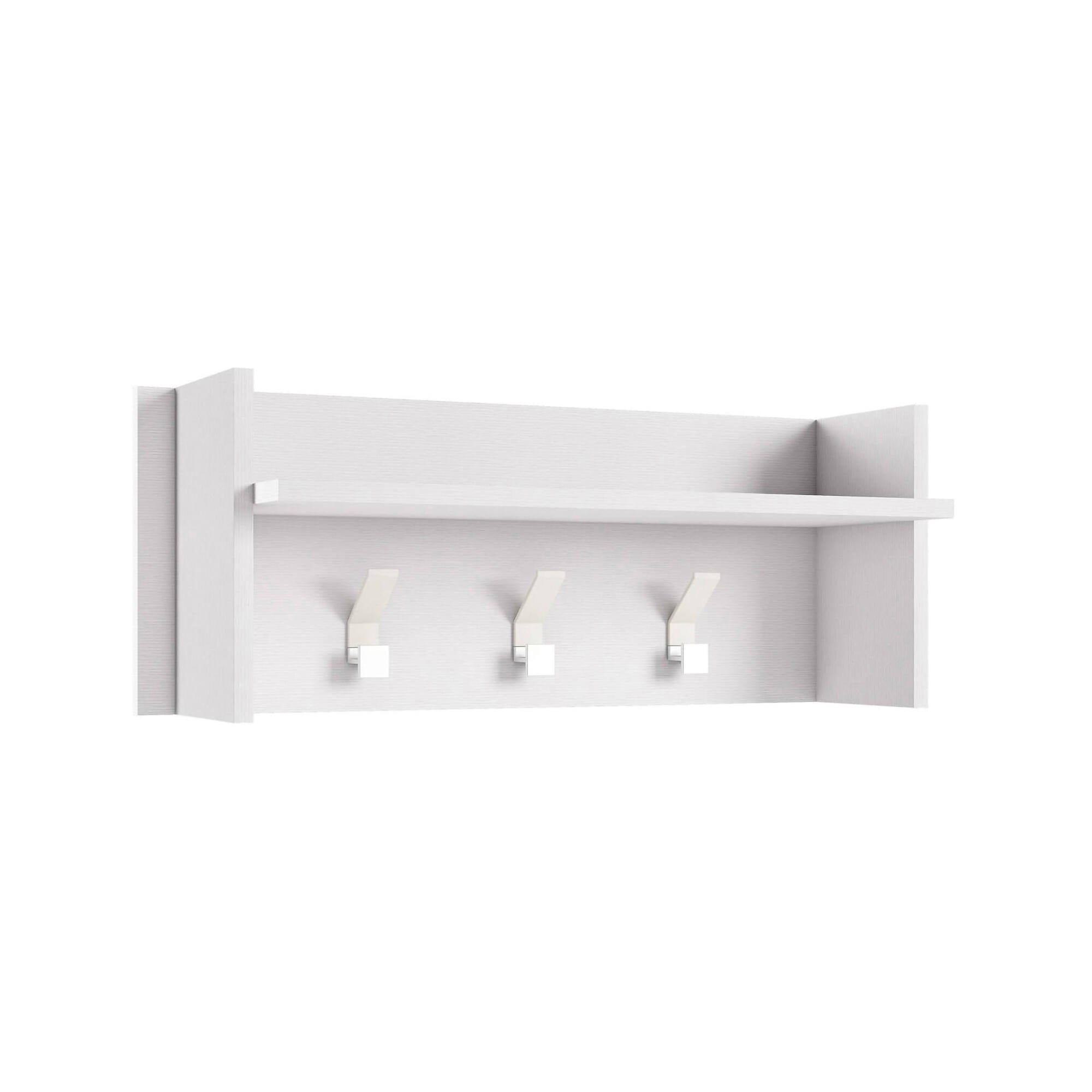 Mobile da ingresso Narciso, Mobile appendiabiti con 3 ganci, Mensola portaoggetti da ingresso, Made in Italy, Cm 90x29h34, Bianco