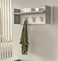 Mobile da ingresso Narciso, Mobile appendiabiti con 3 ganci, Mensola portaoggetti da ingresso, Made in Italy, Cm 90x29h34, Bianco e Cemento