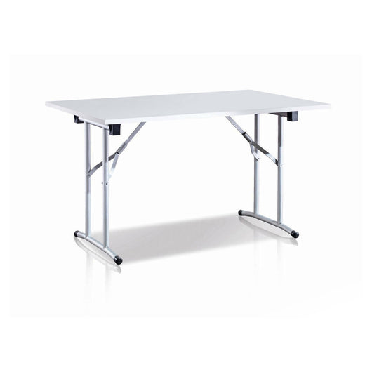 Tavolo pieghevole Arnica, Tavolo da campeggio con gambe pieghevoli in metallo, Tavolo da pranzo moderno multiuso, Made in Italy, Cm 125x75h80, Bianco