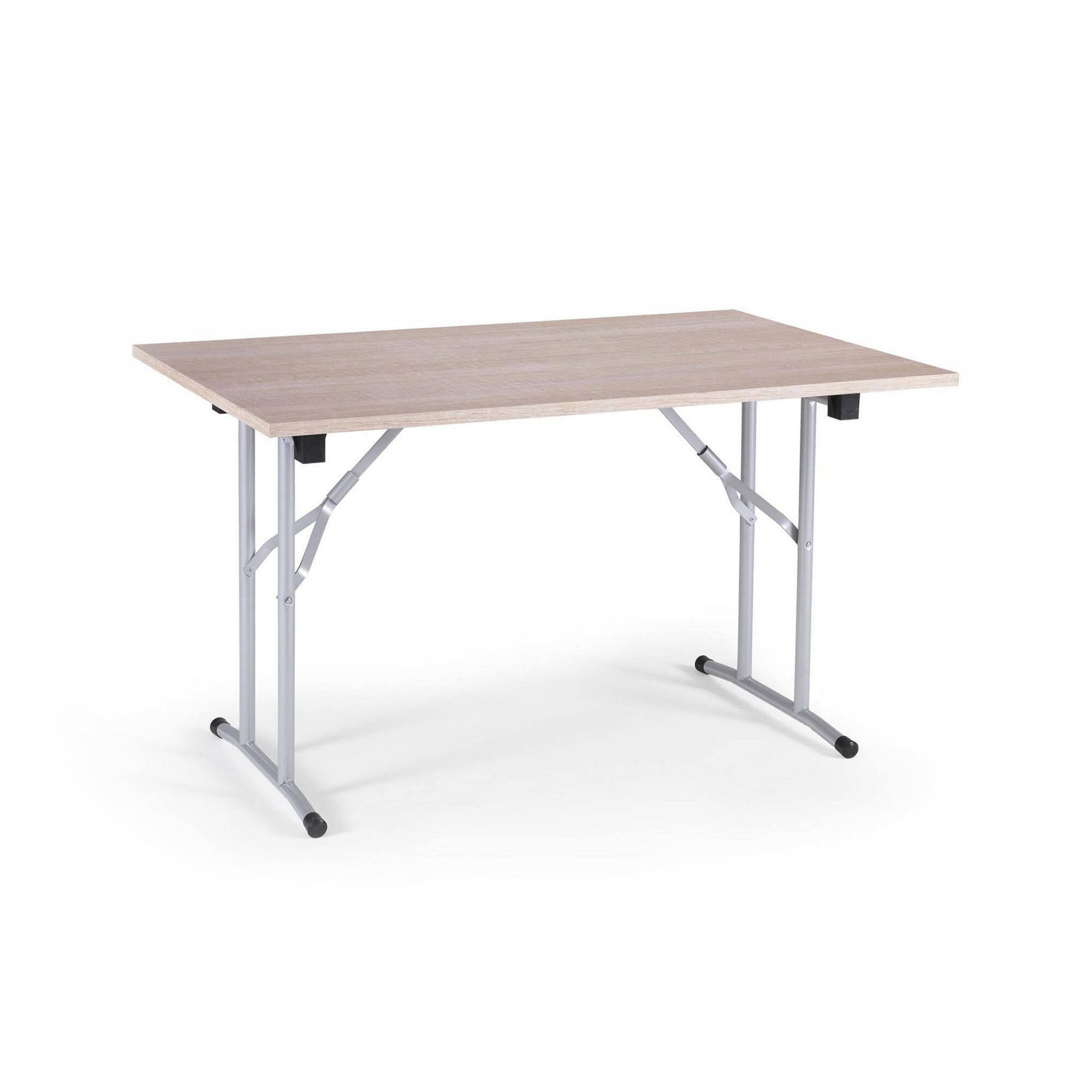 Tavolo pieghevole Arnica, Tavolo da campeggio con gambe pieghevoli in metallo, Tavolo da pranzo moderno multiuso, Made in Italy, Cm 125x75h80, Rovere e Grigio