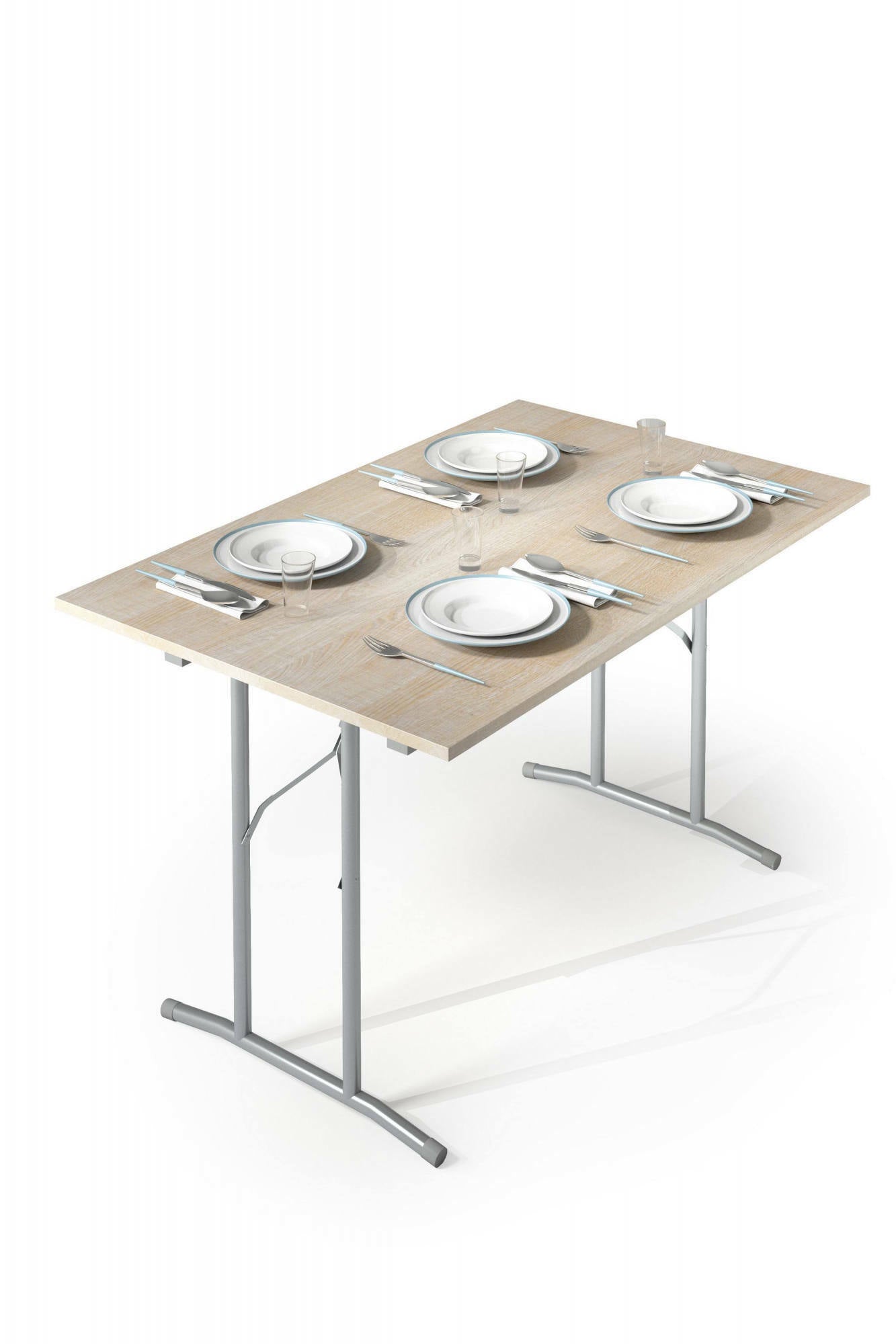 Tavolo pieghevole Arnica, Tavolo da campeggio con gambe pieghevoli in metallo, Tavolo da pranzo moderno multiuso, Made in Italy, Cm 125x75h80, Rovere e Grigio