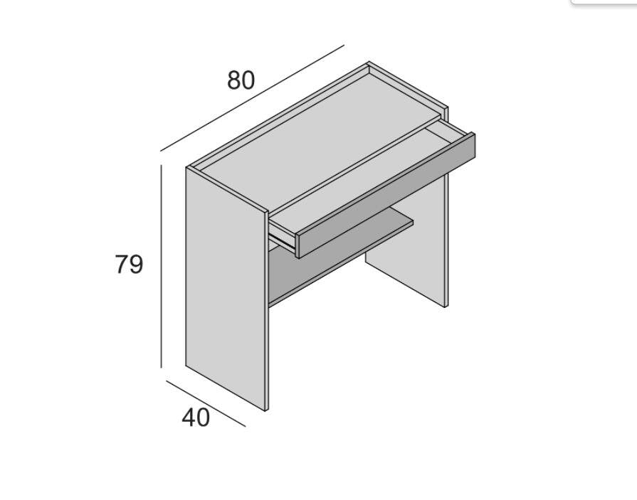 Scrivania Clematide, Scrittoio moderno con cassetto, Tavolo da studio o ufficio porta PC portalibri, Made in Italy, Cm 80x40h79, Bianco e Cemento