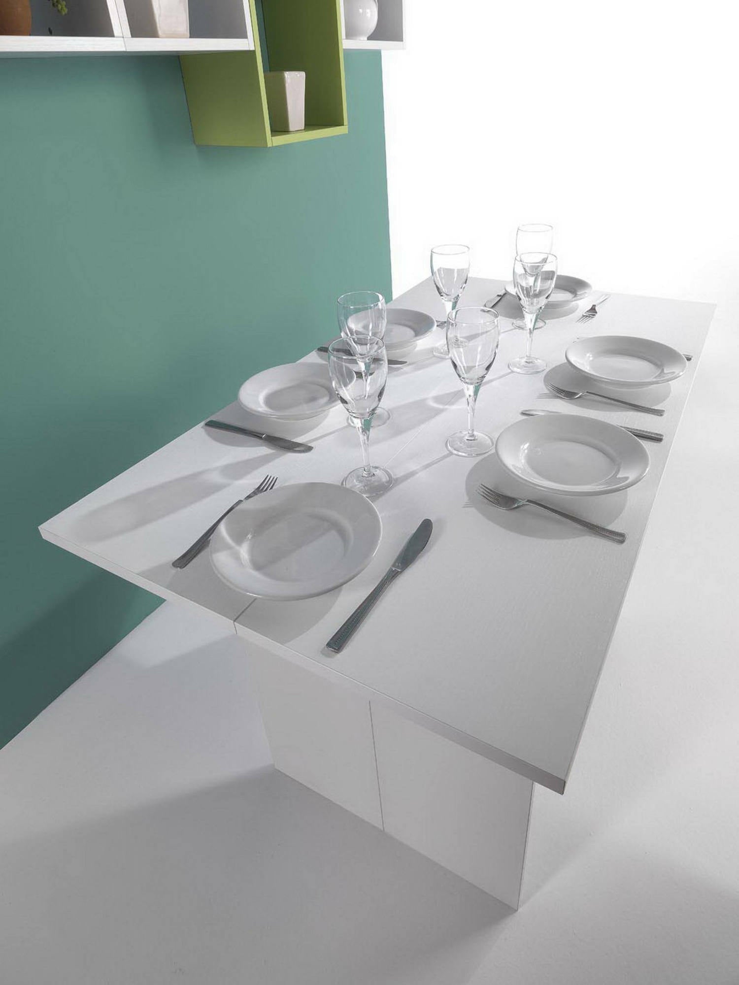 Tavolo allungabile Lavanda, Tavolo da pranzo con apertura a libro, Consolle multiuso allungabile, Made in Italy, Cm 120x70h75, Bianco