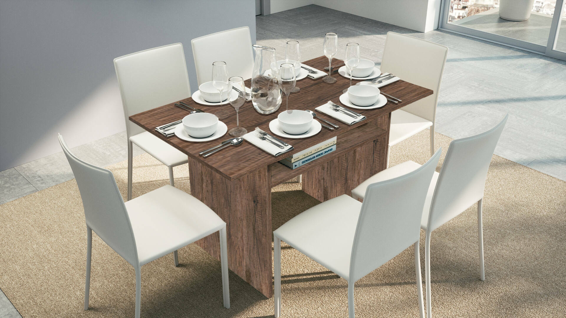 Tavolo allungabile Lavanda, Tavolo da pranzo con apertura a libro, Consolle multiuso allungabile, Made in Italy, Cm 120x70h75, Rovere scuro