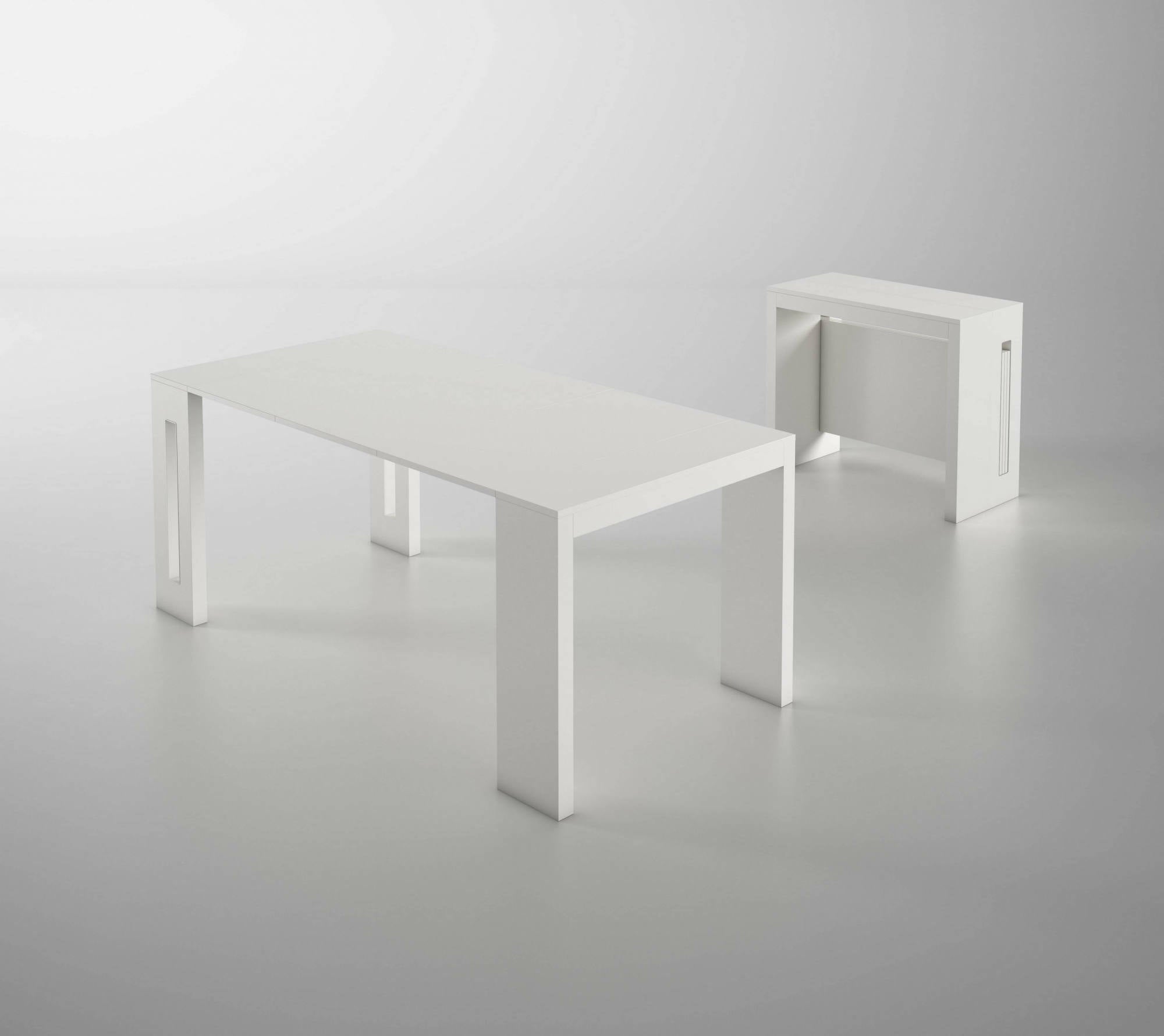 Tavolo allungabile Glicine, Tavolo da pranzo estensibile, Consolle multiuso con allunghe, Made in Italy, Cm 186x80h76, Bianco