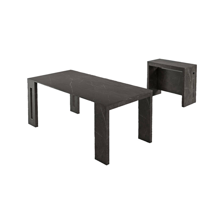 Tavolo allungabile Glicine, Tavolo da pranzo estensibile, Consolle multiuso con allunghe, Made in Italy, Cm 186x80h76, Marmo Nero