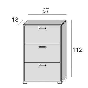 Scarpiera Iris, Mobile multiuso da ingresso con 3 ante a ribalta, Armadietto portascarpe moderno, Made in Italy, Cm 67x18h112, Bianco e Cemento