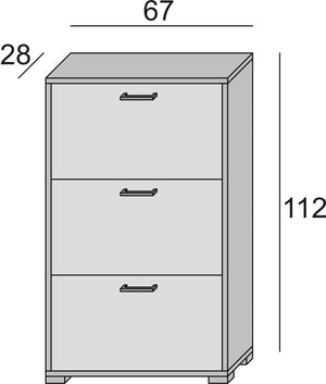 Scarpiera Peonia, Mobile multiuso da ingresso con 3 ante a ribalta, Armadietto portascarpe a doppia profondità, Made in Italy, Cm 67x28h112, Bianco