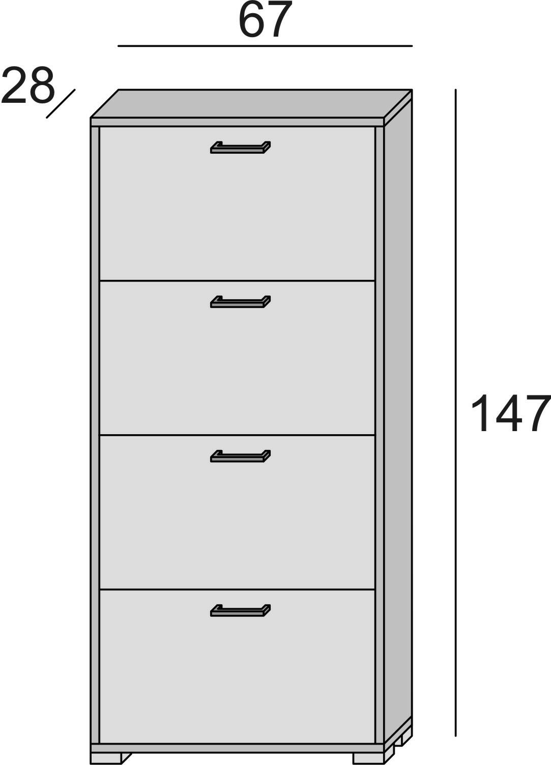 Scarpiera Rosa, Mobile multiuso da ingresso con 4 ante a ribalta, Armadietto portascarpe a doppia profondità, Made in Italy, Cm 67x28h147, Bianco