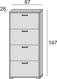 Scarpiera Rosa, Mobile multiuso da ingresso con 4 ante a ribalta, Armadietto portascarpe a doppia profondità, Made in Italy, Cm 67x28h147, Bianco