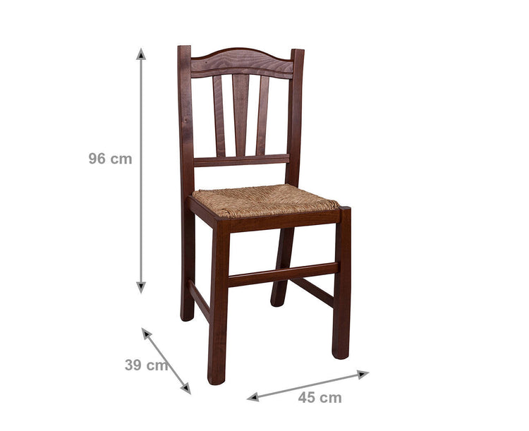 Sedia Consuegra, Sedia classica in legno con fondello in paglia, Ideale per sala da pranzo, cucina o salotto, Cm 45x39h96, Noce