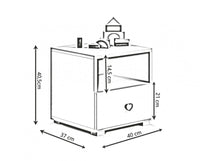 Comodino moderno per camera da letto, Tavolino da notte con 1 cassetto e pomello, cm 40x38h41, colore Bianco e Nero