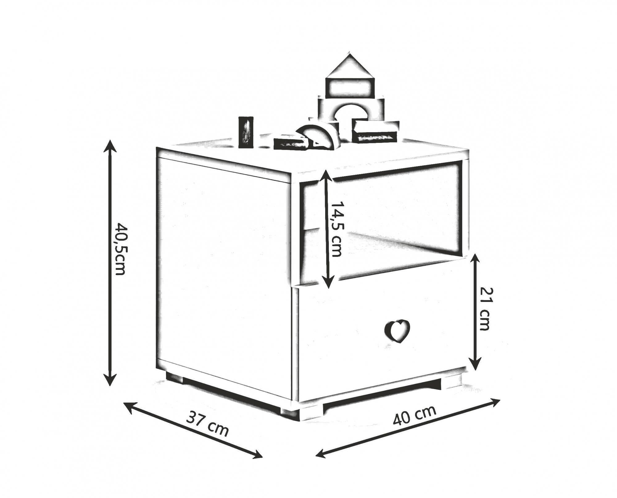 Comodino moderno per camera da letto, Tavolino da notte con 1 cassetto e pomello, cm 40x38h41, colore Bianco e Nero