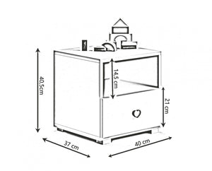 Comodino moderno per camera da letto, Tavolino da notte con 1 cassetto e pomello, cm 40x38h41, colore Bianco e Nero