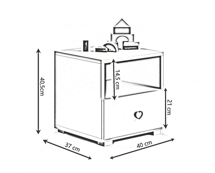 Comodino moderno per camera da letto, Tavolino da notte con 1 cassetto e pomello, cm 40x38h41, colore Bianco e Nero