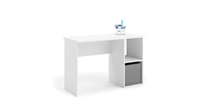 Scrivania moderna con 2 scomparti, Scrittoio porta PC, Tavolo da studio, cm 120x55h80, colore Bianco