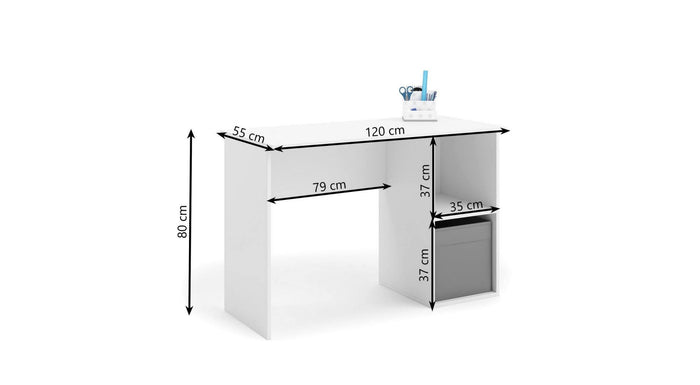 Scrivania moderna con 2 scomparti, Scrittoio porta PC, Tavolo da studio, cm 120x55h80, colore Bianco