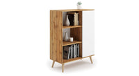 Credenza a 1 anta e 2 ripiani, Buffet con piedini, Madia da soggiorno in stile scandi, Libreria con scaffali, cm 40x90h116, colore Bianco e Acero