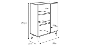 Credenza a 1 anta e 2 ripiani, Buffet con piedini, Madia da soggiorno in stile scandi, Libreria con scaffali, cm 40x90h116, colore Bianco e Acero