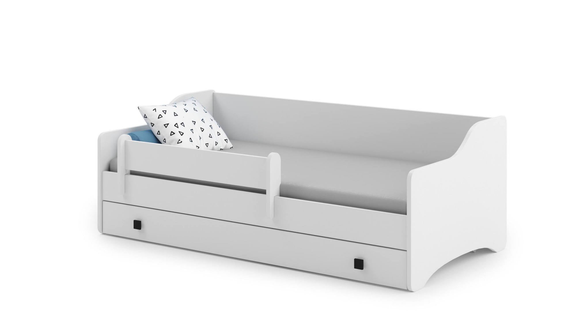 Letto singolo per bambini, Lettino con protezione anticaduta per cameretta, cm 164x85h60, colore Bianco e Nero