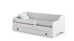 Letto singolo per bambini, Lettino con protezione anticaduta per cameretta, cm 164x85h60, colore Bianco e Nero