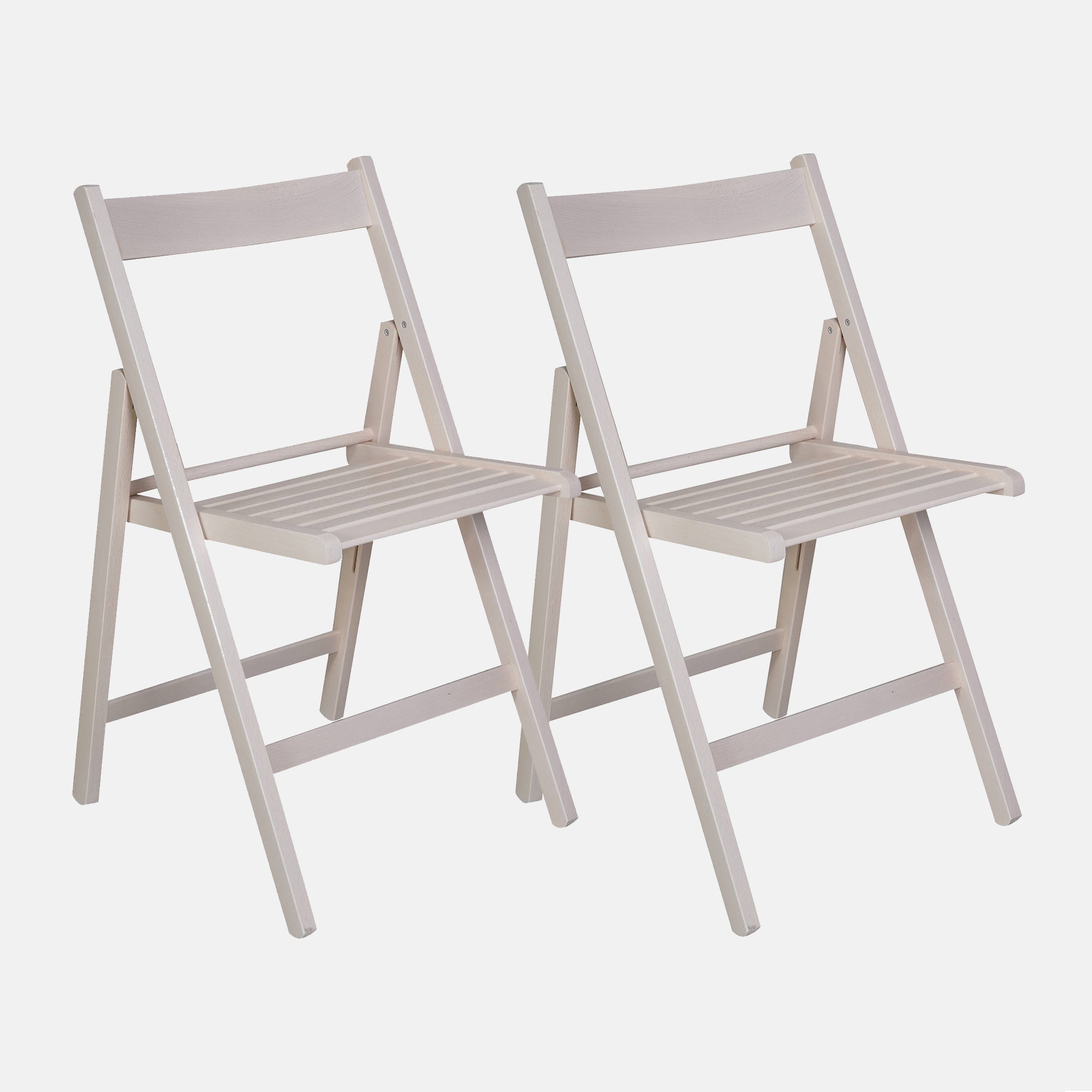 Set di 2 Sedie pieghevoli moderne in legno, per balcone o giardino, cm 42x48h79, Seduta h cm 47, colore Bianco