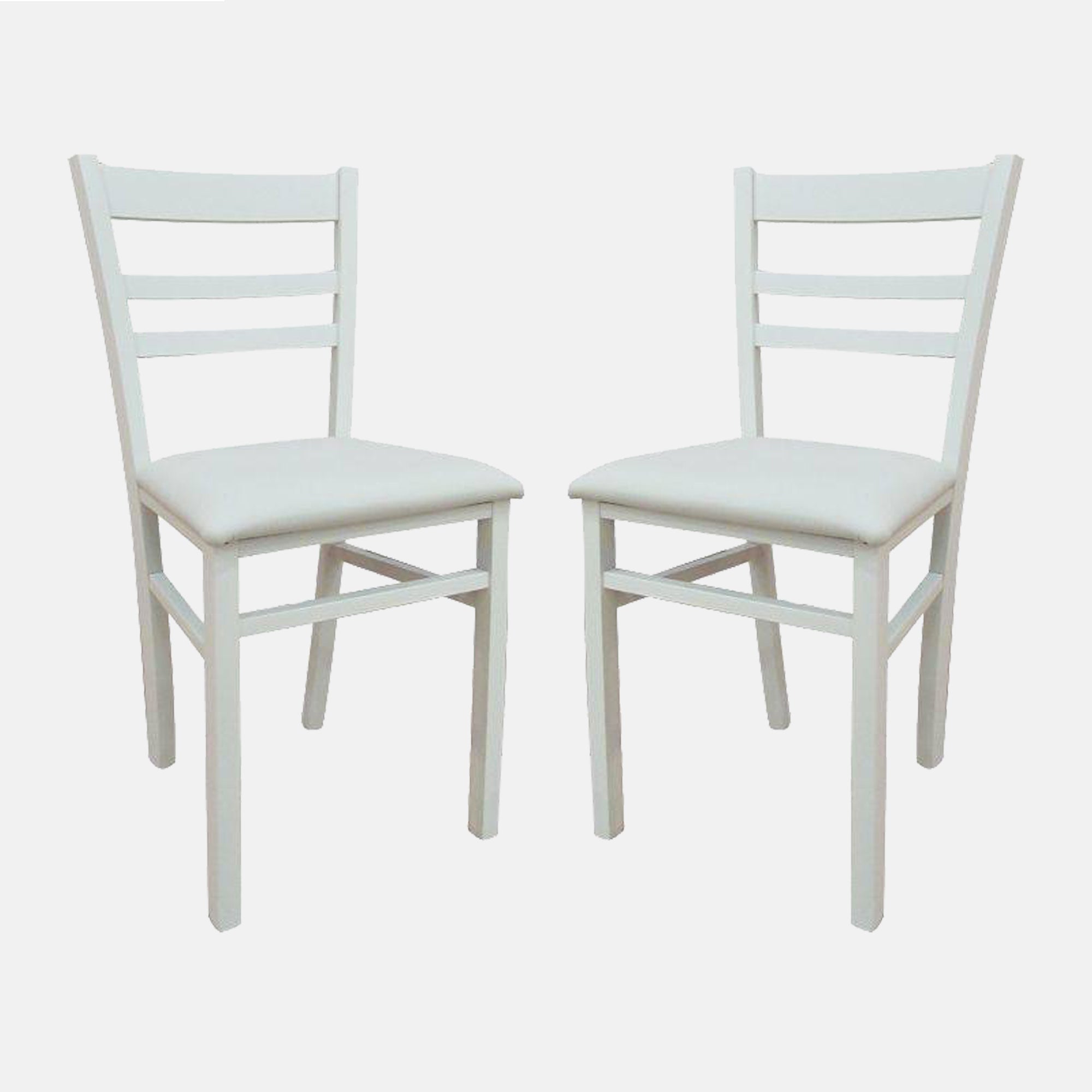 Sedia CiudadRodr, Sedia classica in legno con fondello in ecopelle , Ideale per sala da pranzo, cucina o salotto, Cm 41x43h86, Bianco, Set da 2