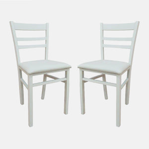 Sedia CiudadRodr, Sedia classica in legno con fondello in ecopelle , Ideale per sala da pranzo, cucina o salotto, Cm 41x43h86, Bianco, Set da 2