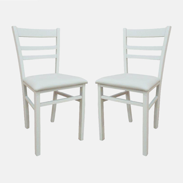 Sedia CiudadRodr, Sedia classica in legno con fondello in ecopelle , Ideale per sala da pranzo, cucina o salotto, Cm 41x43h86, Bianco, Set da 2