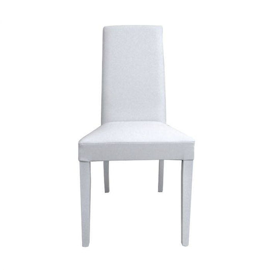 Sedia Cubelles, Sedia moderna in legno con rivestimento in ecopelle, Ideale per sala da pranzo, cucina o salotto, Cm 46x54h98, Bianco