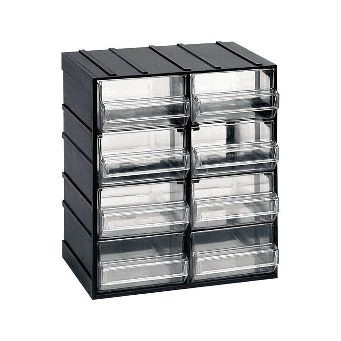 Cassettiera portaminuteria a 8 cassetti, Organiser portaoggetti con cassetti trasparenti, 100% Made in Italy, cm 19x15h23, colore Nero