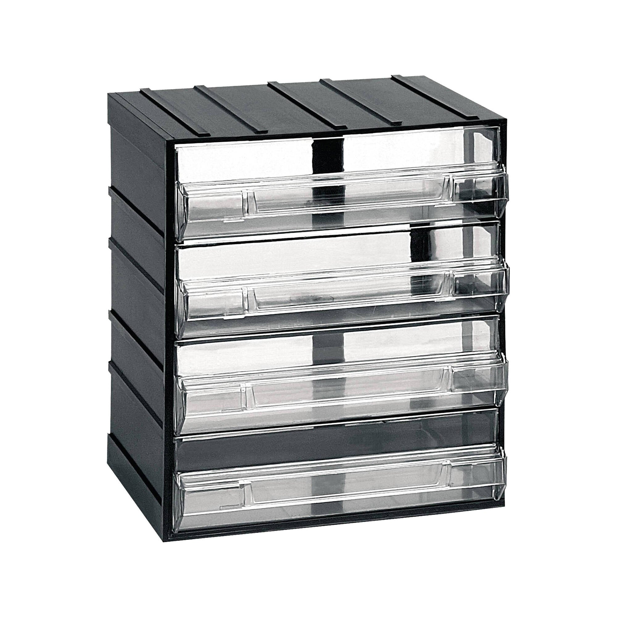 Cassettiera portaminuteria a 4 cassetti, Organiser portaoggetti con cassetti trasparenti, 100% Made in Italy, cm 19x15h23, colore Nero