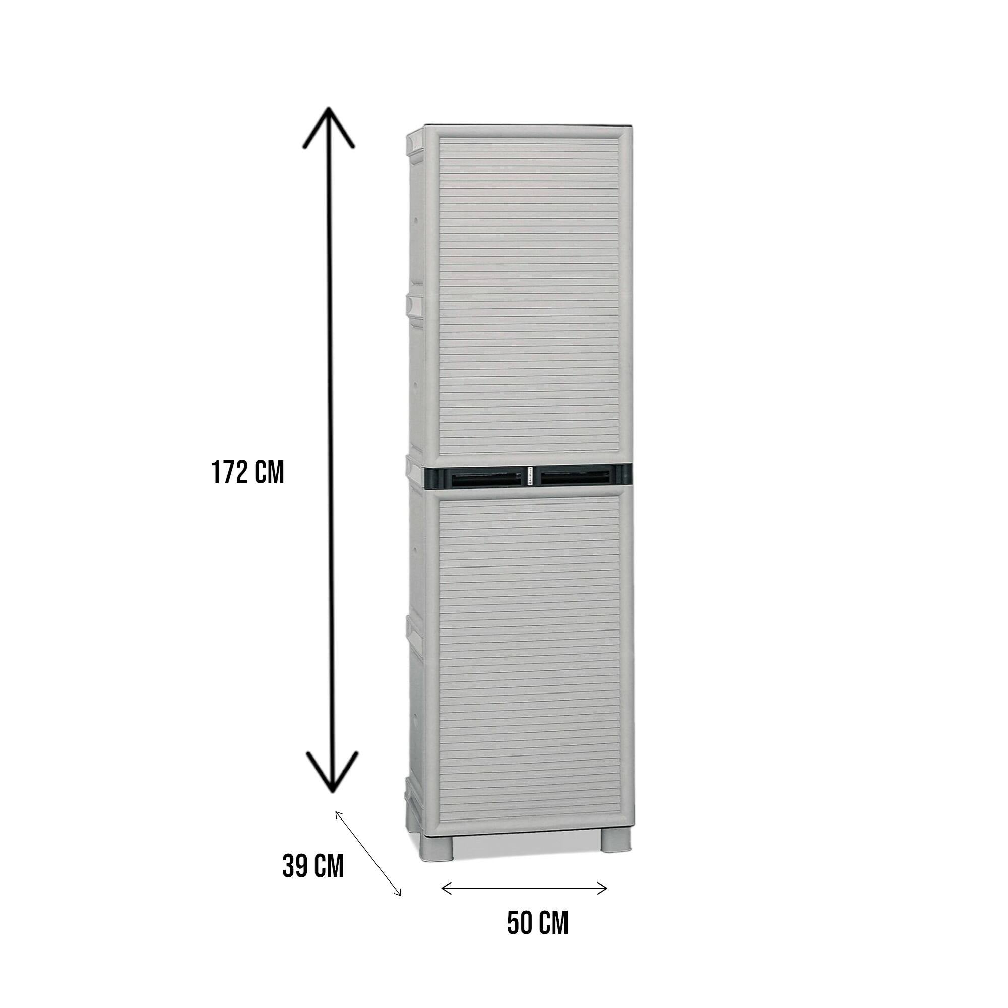 Armadio multiuso da esterno o interno, Mobile a 1 anta e 3 ripiani in polipropilene, 100% Made in Italy, cm 50x39h172, colore Grigio chiaro