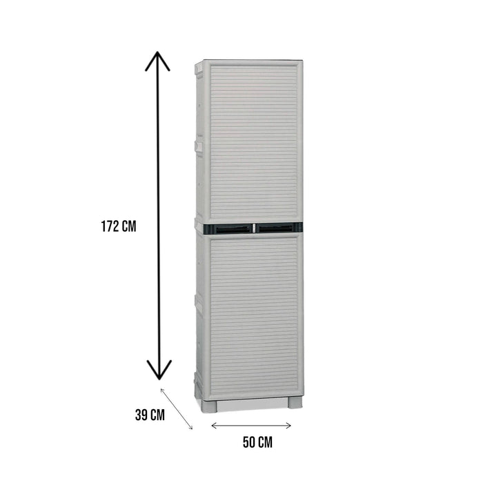 Armadio multiuso da esterno o interno, Mobile a 1 anta e 3 ripiani in polipropilene, 100% Made in Italy, cm 50x39h172, colore Grigio chiaro