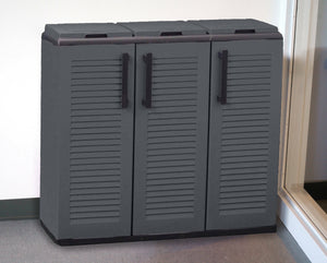 Armadio portarifiuti da esterno o interno, Mobile porta 3 sacchi a 3 ante per raccolta differenziata, 100% Made in Italy, cm 102x37h84, colore Grigio