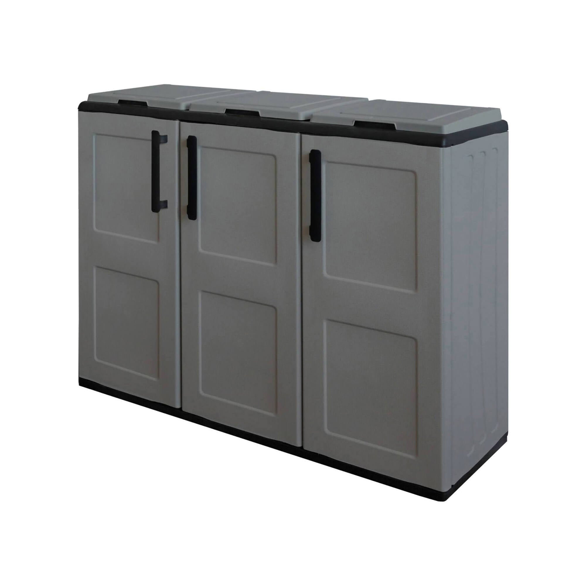 Armadio portarifiuti da esterno o interno, Mobile porta 3 sacchi a 3 ante, 100% Made in Italy, cm 102x37h90, colore Grigio