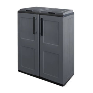 Armadio portarifiuti da esterno o interno, Mobile porta 2 sacchi a 2 ante, 100% Made in Italy, cm 68x37h84, colore Grigio