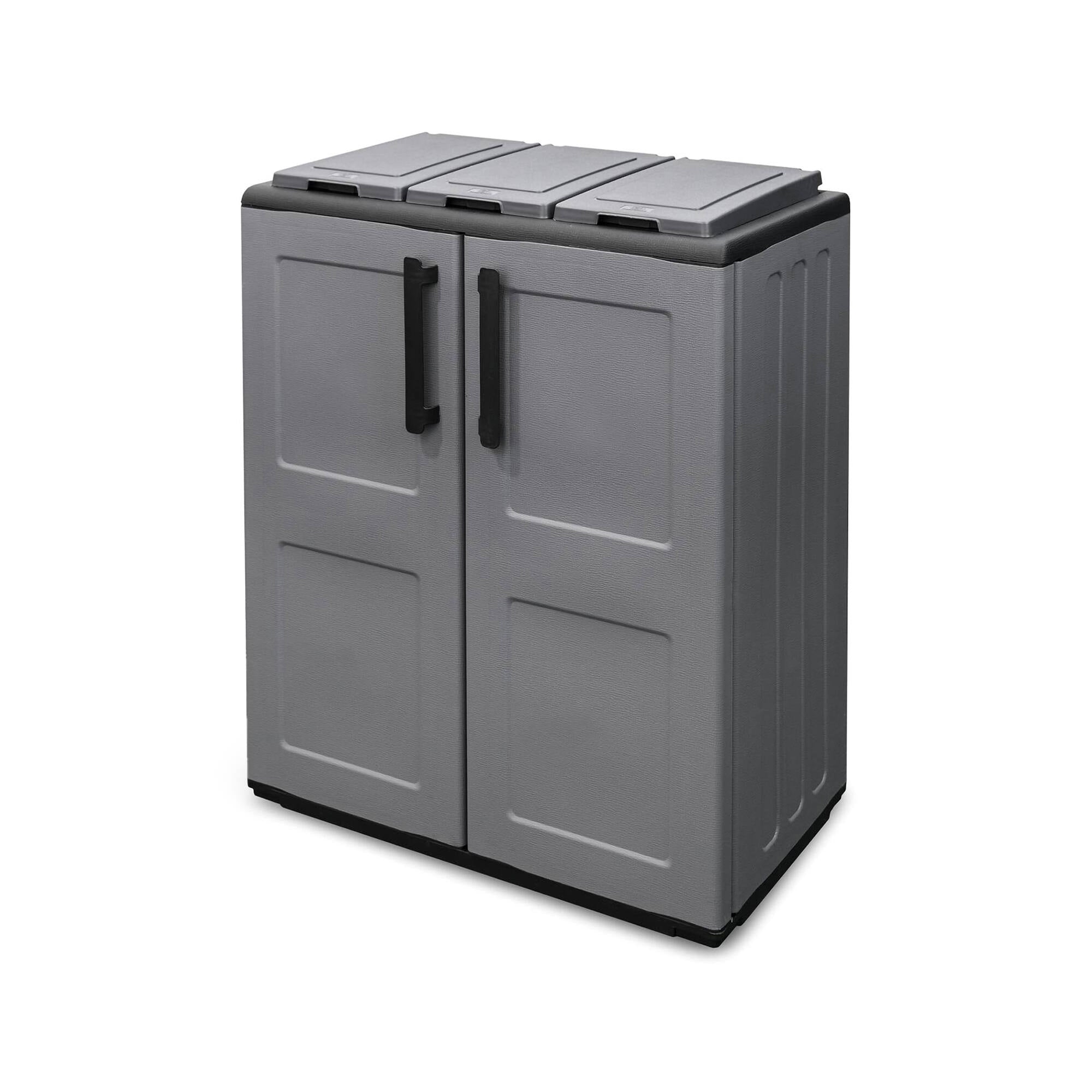 Armadio portarifiuti da esterno o interno, Mobile porta 3 sacchi a 2 ante, 100% Made in Italy, cm 68x37h84, colore Grigio