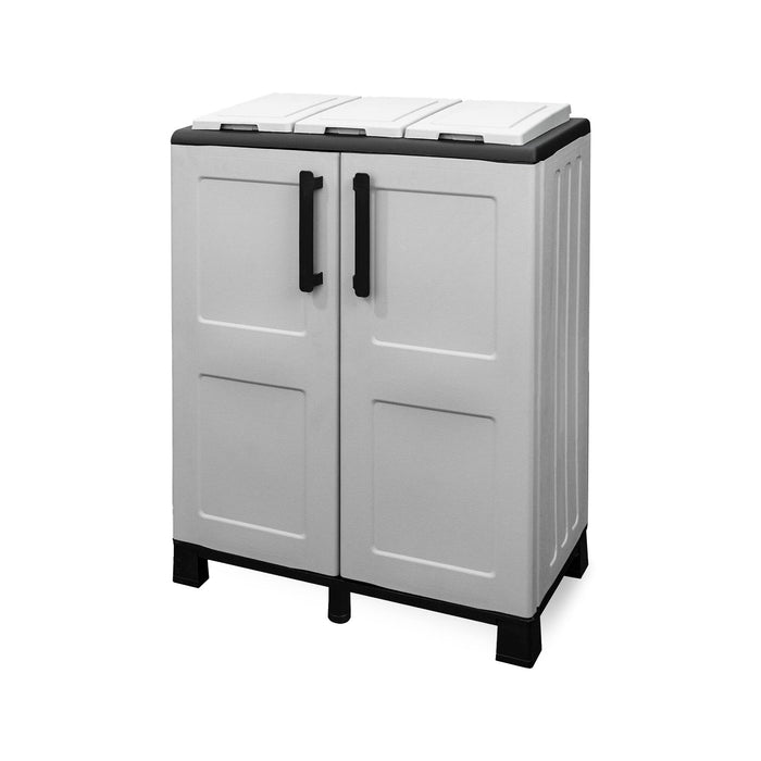 Armadio portarifiuti da esterno o interno, Mobile porta 3 sacchi a 2 ante, 100% Made in Italy, cm 68x37h90, colore Grigio chiaro