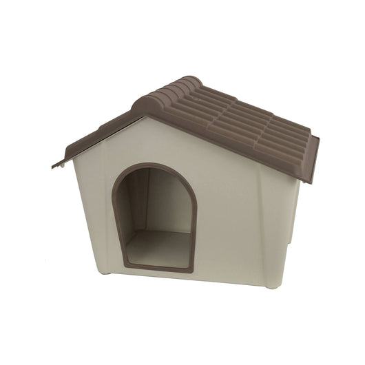 Cuccia in polipropilene da esterno o interno, Casetta per cani o gatti, 100% Made in Italy, cm 79x59h61, colore Beige