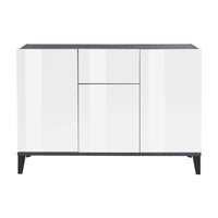 Credenza moderna a 3 ante e 1 cassetto, Made in Italy, Madia da cucina rialzata, Buffet di design da soggiorno, Cm 120x40h82, Bianco lucido e Ardesia