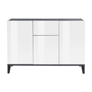 Credenza moderna a 3 ante e 1 cassetto, Made in Italy, Madia da cucina rialzata, Buffet di design da soggiorno, Cm 120x40h82, Bianco lucido e Ardesia