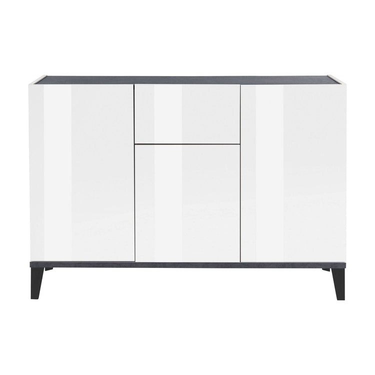 Credenza moderna a 3 ante e 1 cassetto, Made in Italy, Madia da cucina rialzata, Buffet di design da soggiorno, Cm 120x40h82, Bianco lucido e Ardesia