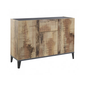 Credenza moderna a 3 ante e 1 cassetto, Made in Italy, Madia da cucina rialzata, Buffet di design da soggiorno, Cm 120x40h82, Ardesia e Acero