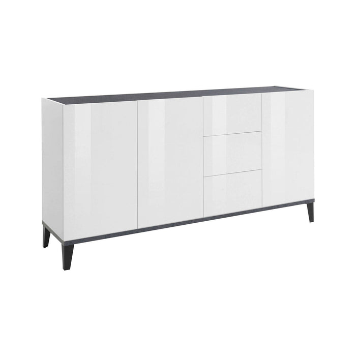 Credenza moderna a 3 ante e 3 cassetti, Made in Italy, Madia da cucina rialzata, Buffet di design da soggiorno, Cm 160x40h82, Bianco lucido e Ardesia