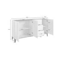 Credenza moderna a 3 ante e 3 cassetti, Made in Italy, Madia da cucina rialzata, Buffet di design da soggiorno, Cm 160x40h82, Bianco lucido e Ardesia