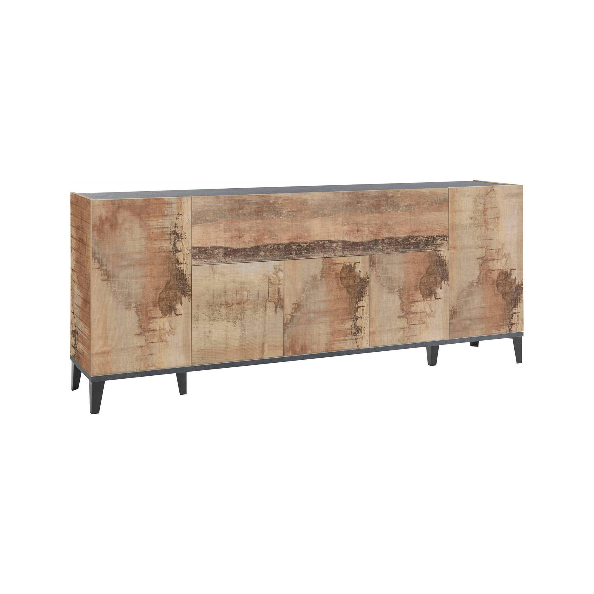 Credenza moderna a 6 ante, Made in Italy, Madia da cucina rialzata, Buffet di design da soggiorno, Cm 200x40h82, Ardesia e Acero